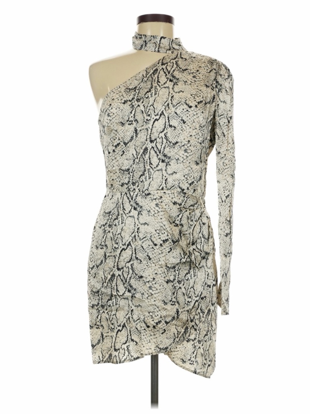 Reformation One-Shoulder Snake Print Dress in Cream and Black